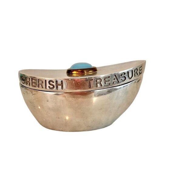 RLM Home Silver Metal Treasure Gift Box with Gem Lid Sentimental Inscription - Picture 2 of 5